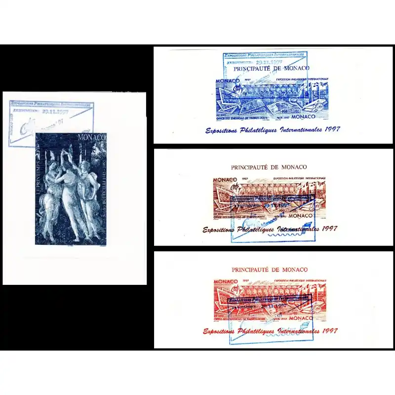 Gravures timbre Sandro Botticelli et timbres exposition 1997 avec cachet de l'Expositions Philatéliques Internationales - Monaco Quantité Limitée