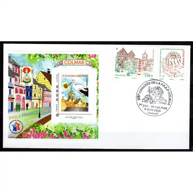 Bon Marché Enveloppe Phila France 2025 avec bloc FFAP, Timbre et cachet
