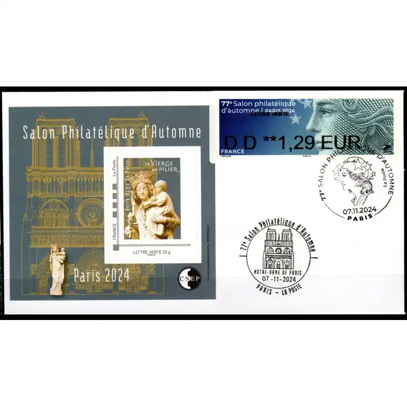 Nouveauté Enveloppe Salon Philatélique d'Automne 2024 avec bloc CNEP, LISA et cachet