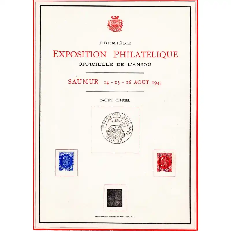 Document officiel 1° exposition philatelique de l'Anjou Meilleure Vente