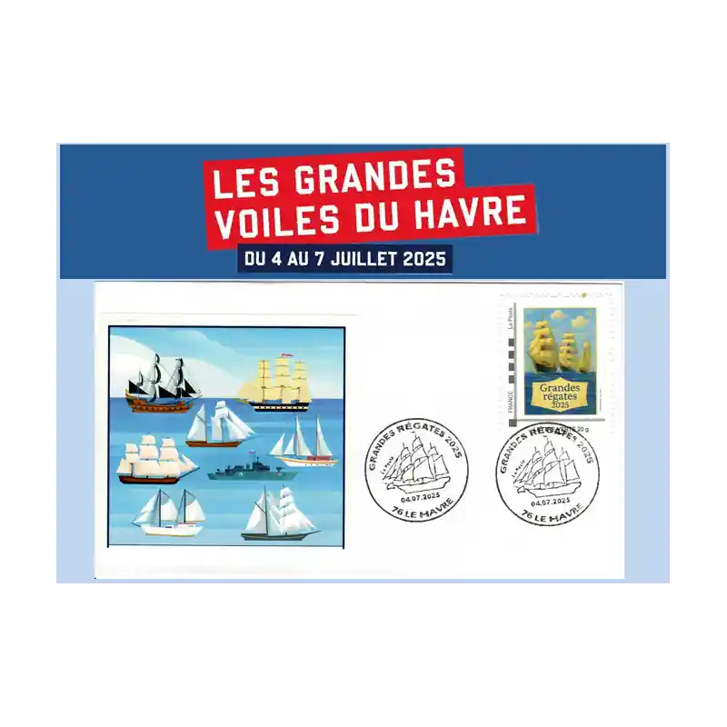 Enveloppe philatélique avec Timbre "Les grandes voiles du Havre 2025" n°1 Top Qualité