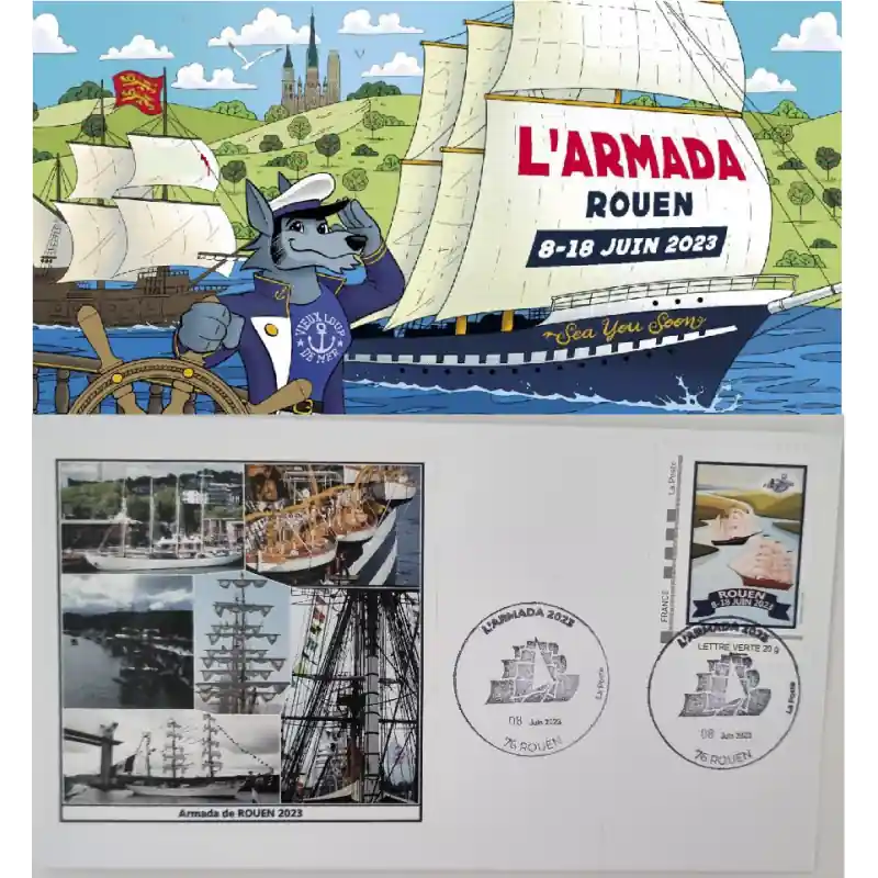 Enveloppe philatélique avec Timbre "Armada Rouen 2023" n°1 Soldes