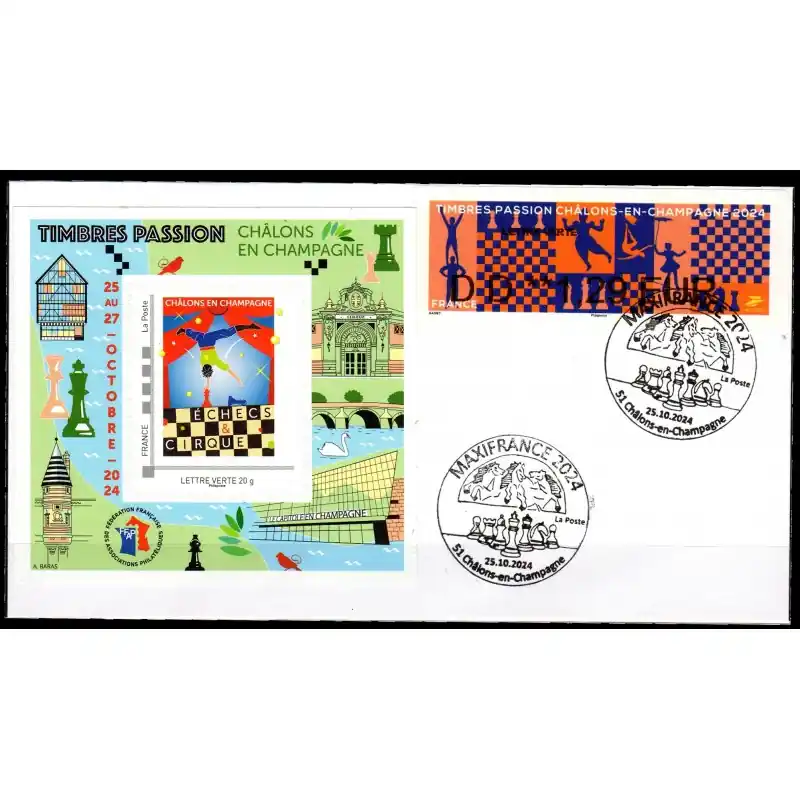 Enveloppe Timbres Passion 2024 avec bloc FFAP, LISA et cachet Fait Main