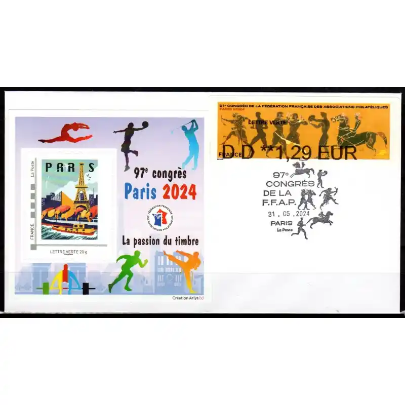 Enveloppe Salon Paris-Philex 2024 avec bloc FFAP, LISA et cachet Nouvel Arrivage
