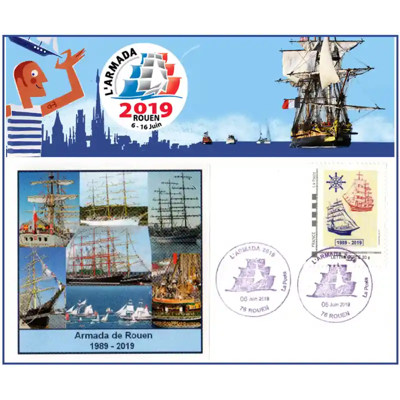 Prix Promo Enveloppe philatélique "L'Armada Rouen 2019" Timbre 30ème anniversaire