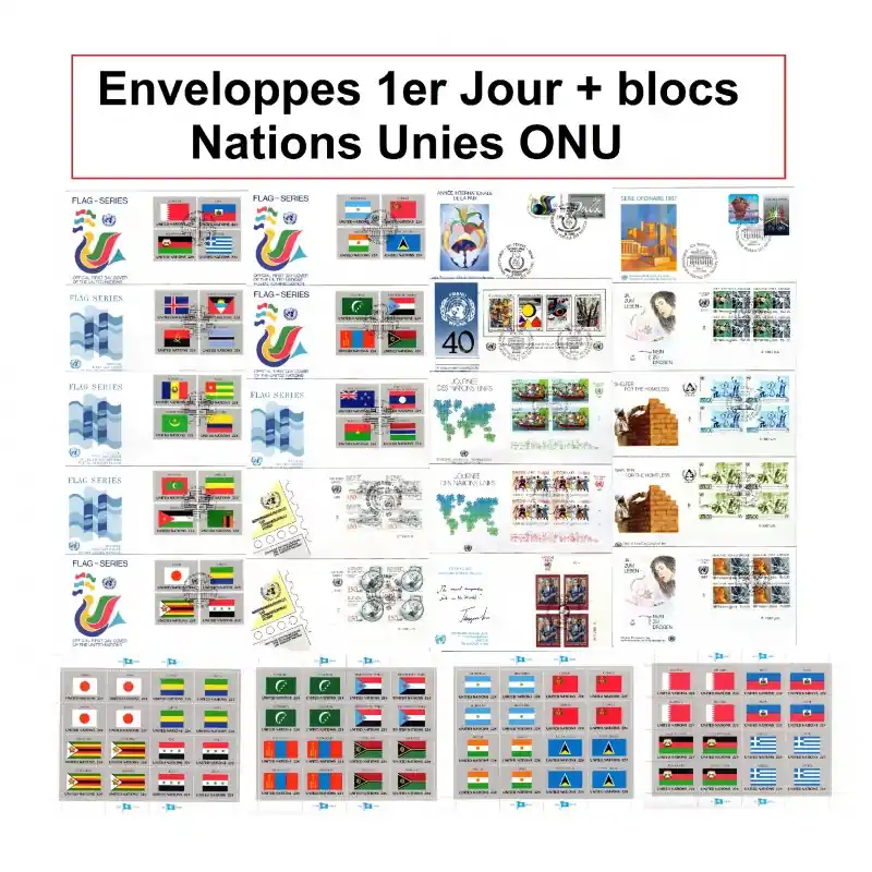 Lot Enveloppes 1er jour + blocs Nations-Unies (ONU) 1986-1987 Commander Vite