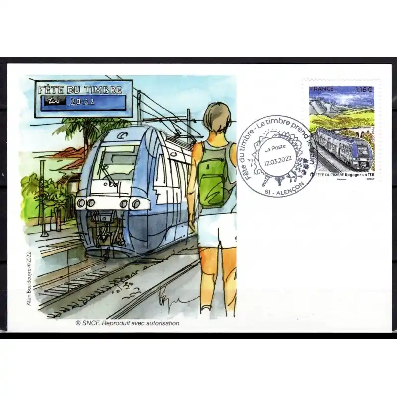 Bon Marché Souvenir philatélique FFAP Carte Fête du timbre 2022 "Le Timbre prend le Train" Alençon 61