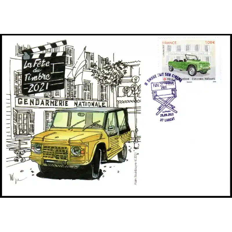 Prix Promo Souvenir philatélique FFAP Carte Fête du timbre 2021 "Voitures anciennes et cinéma" Larcay 37