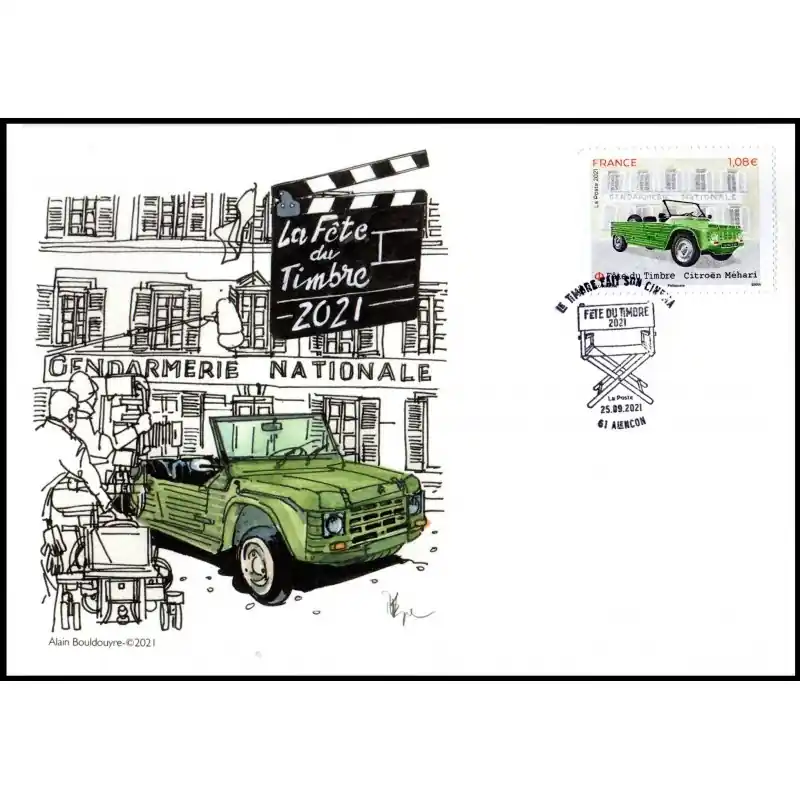 Offre Exclusive Souvenir philatélique FFAP enveloppe Fête du timbre 2021 "Voitures anciennes et cinéma" Alençon 61