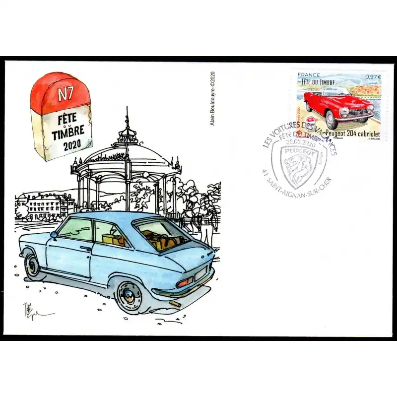 Petit Prix Souvenir philatélique FFAP enveloppe Fête du timbre 2020 "La route des vacances" Saint Aignan 41