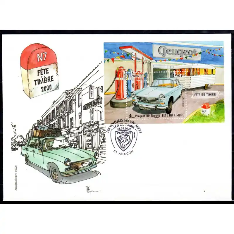 Garantie Incluse Souvenir philatélique FFAP enveloppe avec le bloc Fête du timbre 2020 "La route des vacances" Alençon 61