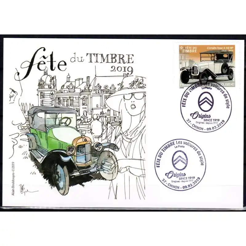 Acheter Direct Souvenir philatélique FFAP Carte Fête du timbre 2019 "Les voitures anciennes et le sport automobile" Chinon 37