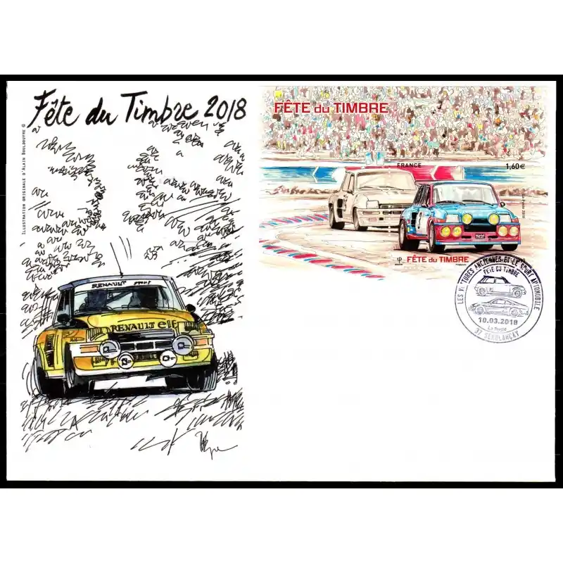 Prix Cassé Souvenir philatélique FFAP enveloppe avec le bloc Fête du timbre 2018 "Les voitures anciennes et le sport automobile"