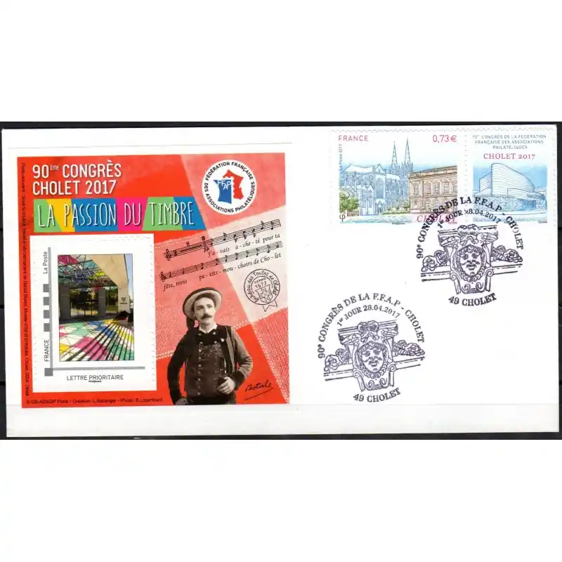 Prix Choc Enveloppe 1er jour FDC Cholet 2017 avec timbre et bloc FFAP