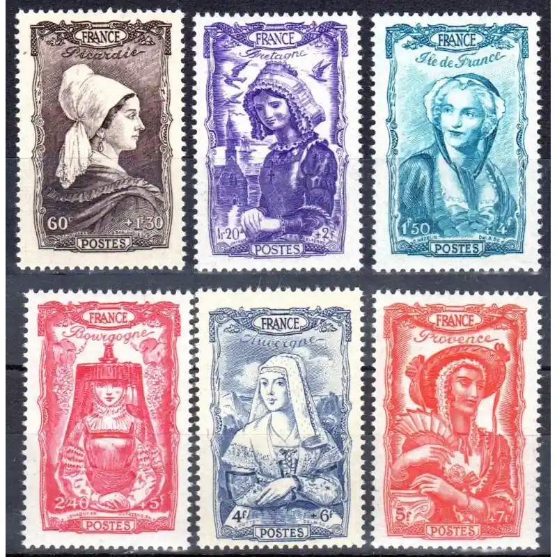 Bon Marché Timbres France N°593 à N°598 Coiffes régionales Neuf **
