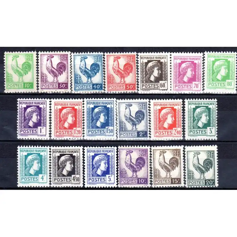 Timbres France N°630 à N°648 Coq et Marianne Neuf ** Paiement Sécurisé