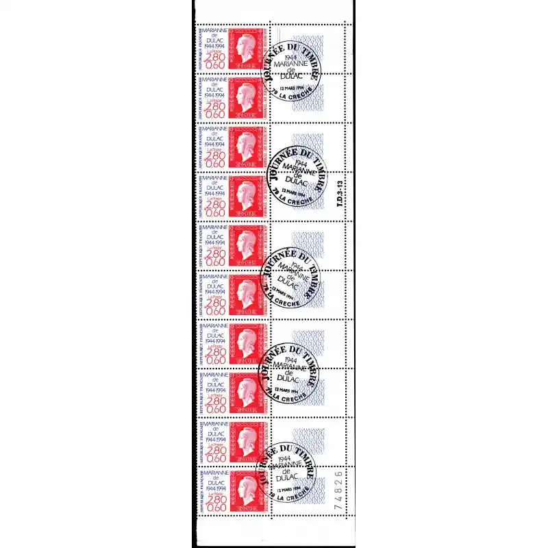 Achetez Aujourd’hui Bande de 10 timbres 50 ans Marianne de Dulac oblitérés 1er jour (2863)