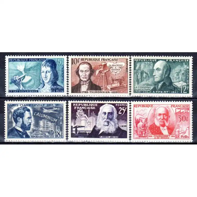 Certifié Timbres France N°1012 à N°1017 Inventeurs célébres Neuf **
