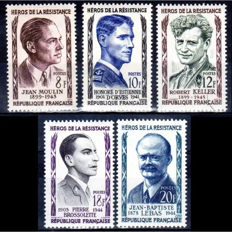 Livraison Mondiale Timbres France N°1100 à N°1104 Héros de la Résistance Neuf **