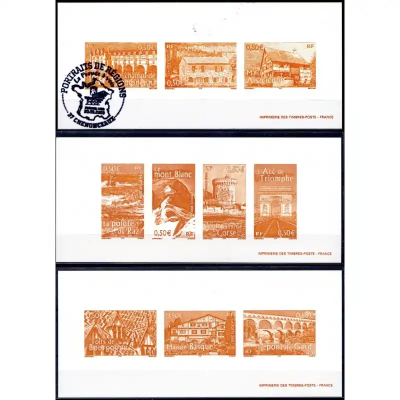 Artisanat Gravures des 10 timbres "Portraits de régions" Premier jour