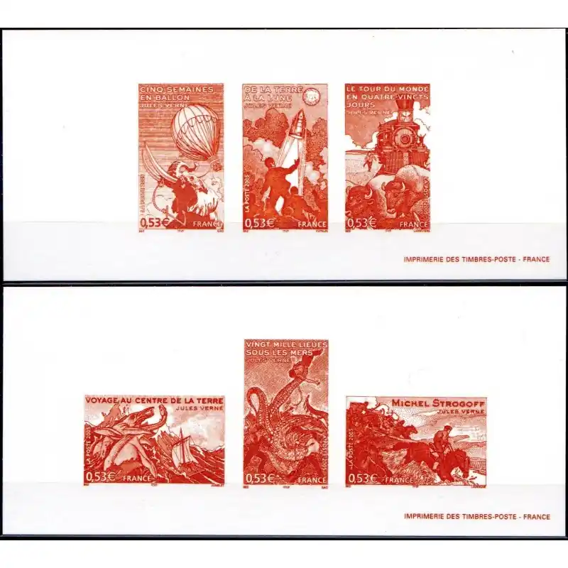 Gros Lot Gravures des 6 timbres "Personnages célèbres" Jules Verne