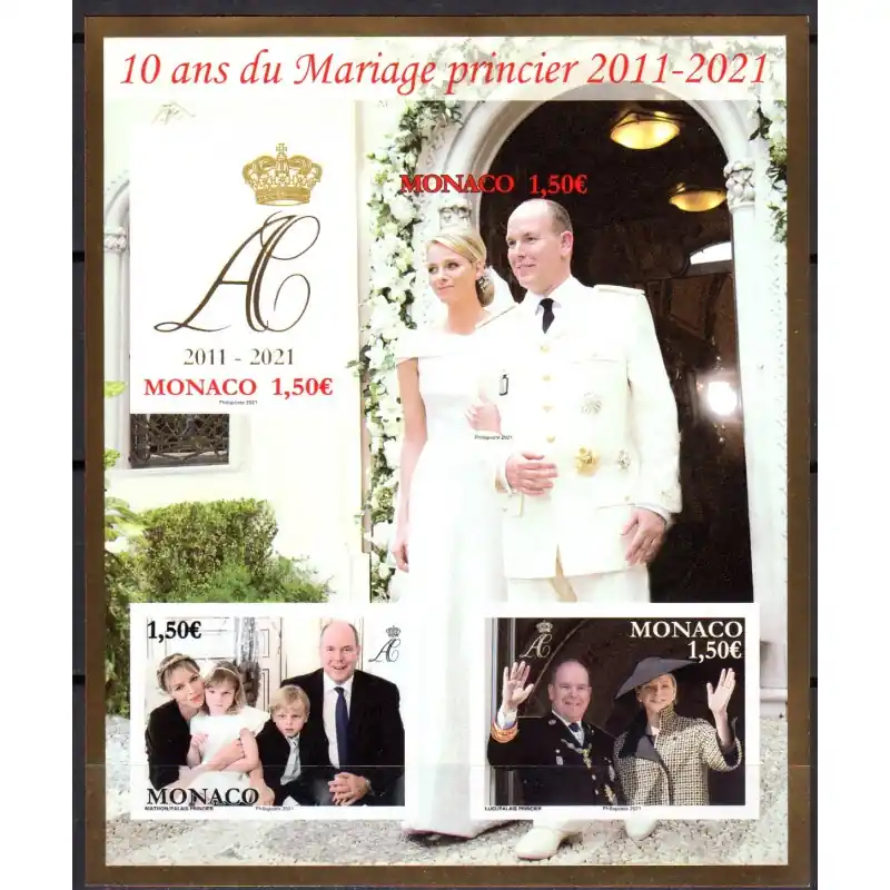 Produit De Marque Monaco Feuillet n°3279a non dentelé "10 ans du Mariage princier" 2021