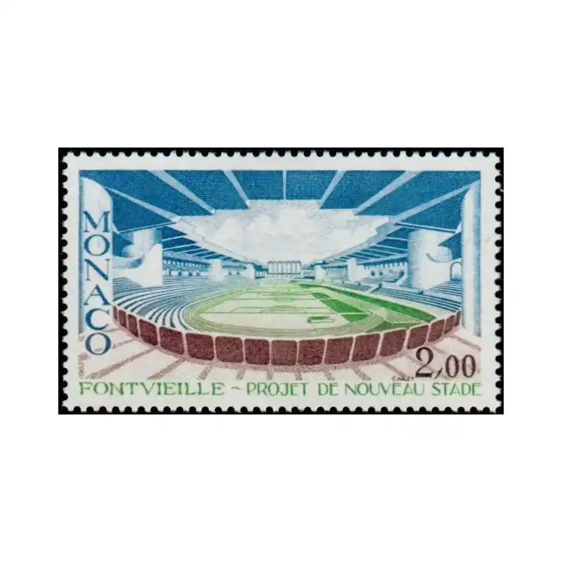 Timbre Monaco n°1370 Projet du nouveau stade de Fontvielle Haute Qualité