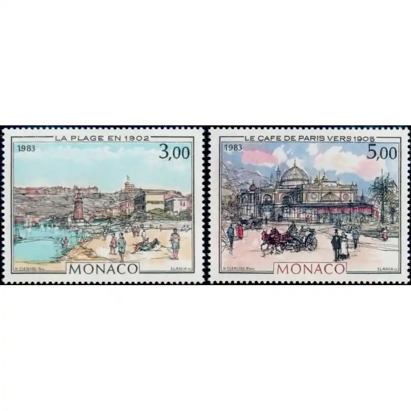 Timbres Monaco n°1385 et 1386 Monte-Carlo et Monaco à la "Belle Époque" Réduction