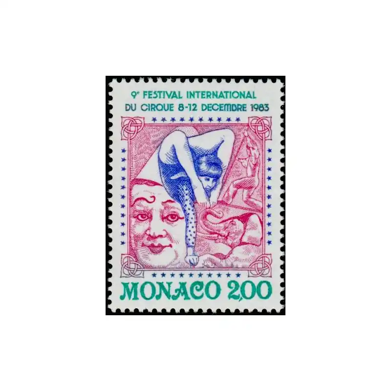 Timbre Monaco n°1397 9ème festival international du cirque Bon Marché