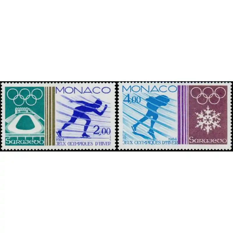 Timbres Monaco n°1416 et 1417 Jeux olympiques d'hiver à Sarajevo Marque