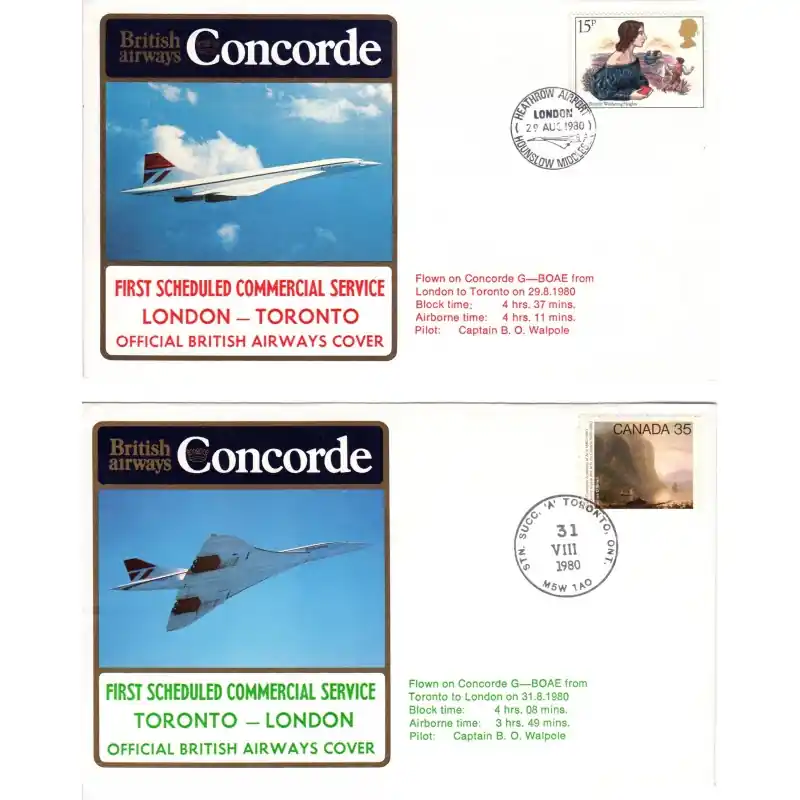 Lot de 2 enveloppes Concorde Londres-Toronto Authentique
