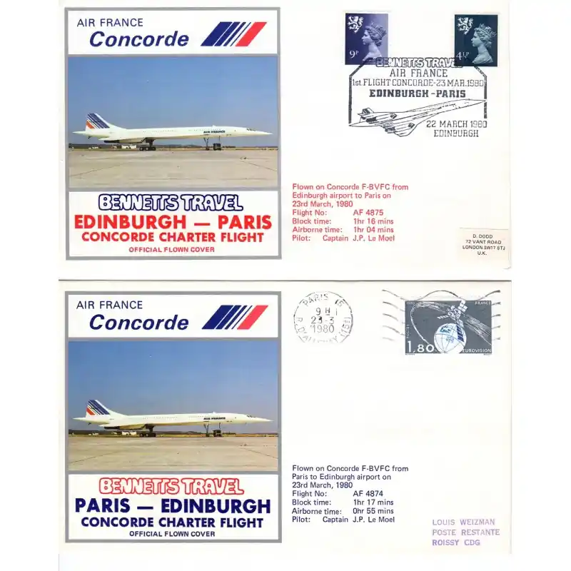 Lot de 2 enveloppes Concorde Edimbourg - Paris Acheter Direct