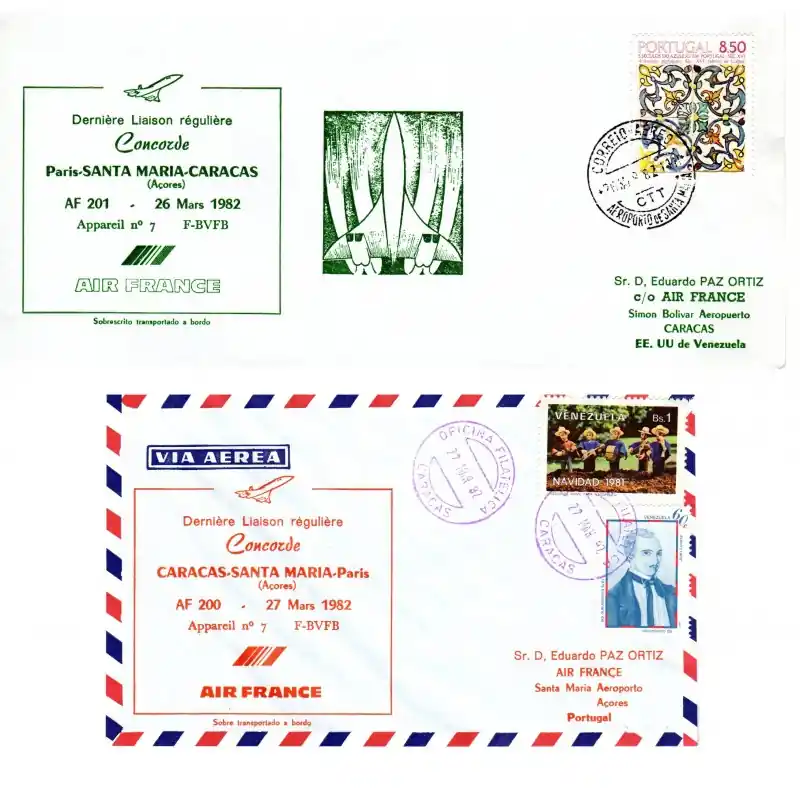 Livraison Express Lot de 2 enveloppes Concorde Paris - Santa Maria - Caracas