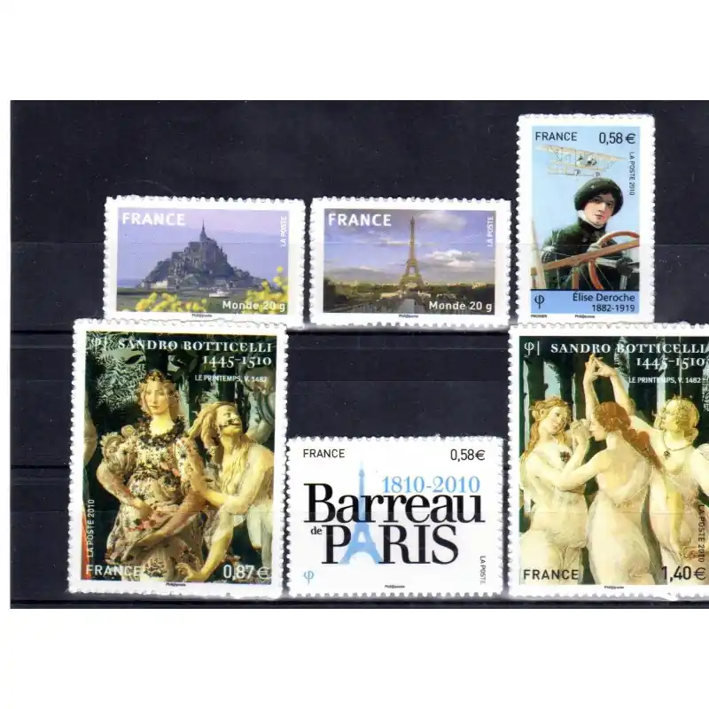 Prix Choc Timbres adhésifs entreprise. 6 valeurs 2010 France en timbres, Deroche,Botticelli, Barreau de Paris