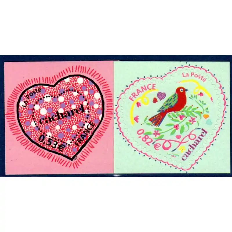Gros Lot Timbres autoadhésifs Coeur Cacharel 2005