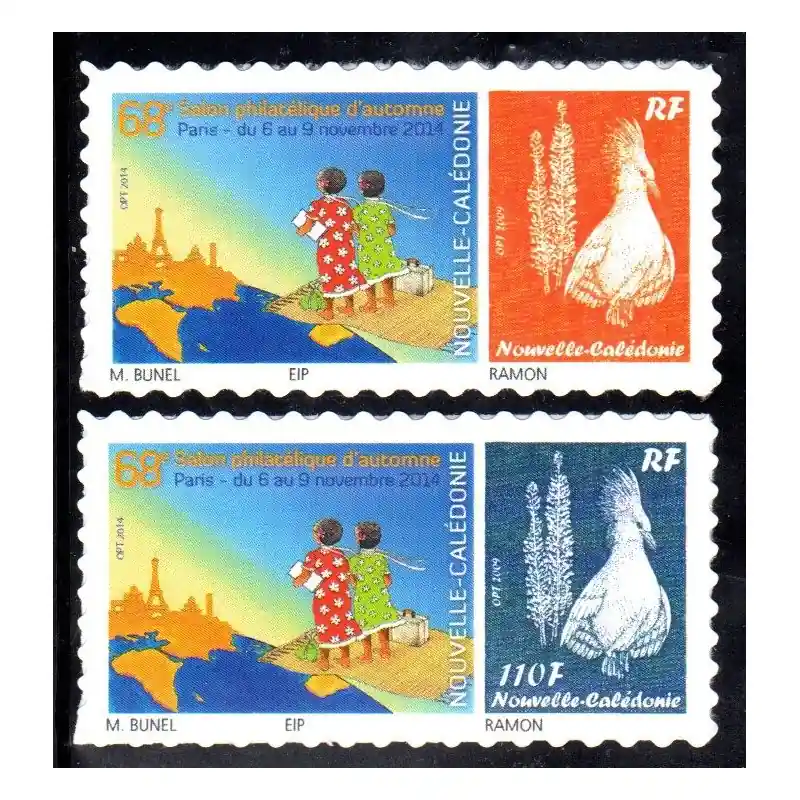 Timbre Nouvelle Calédonie n°1232 et 1233 Cagou Salon d'automne 2014 Artisanat