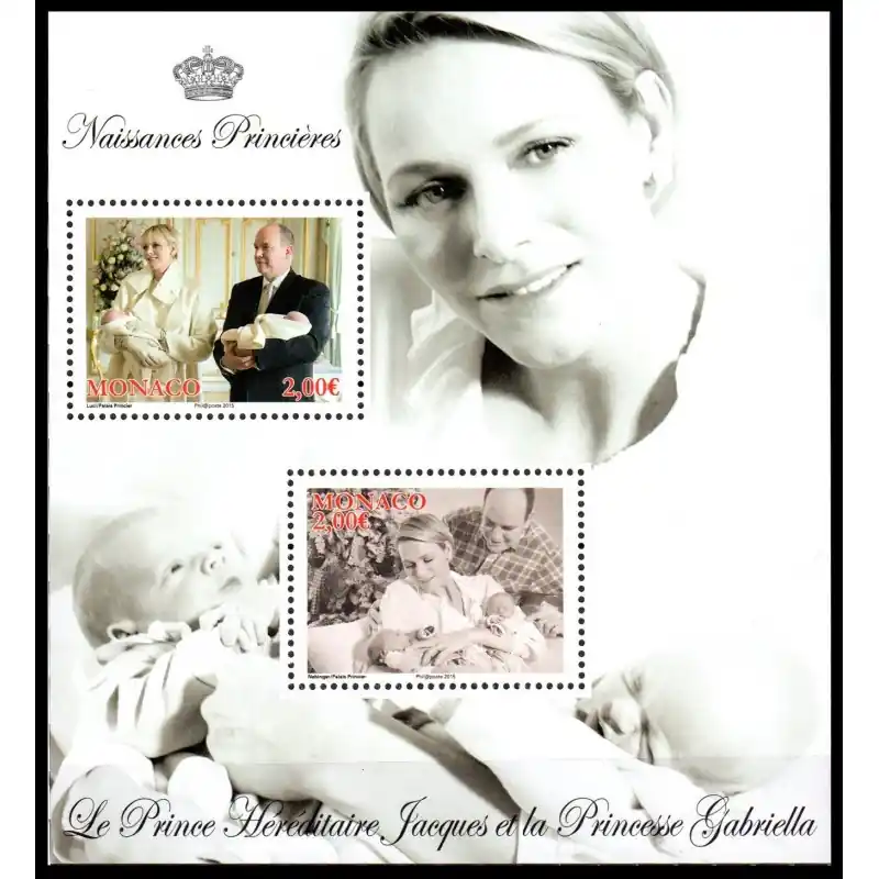 Timbre Monaco n°2975 et 2976 Naissances Princières Nouvel Arrivage