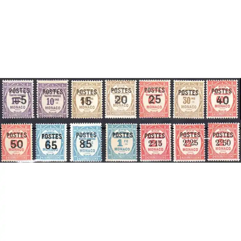 Édition Limitée Timbre Monaco n°140 à 153 Timbres-taxe surchargés Neuf sans charnière