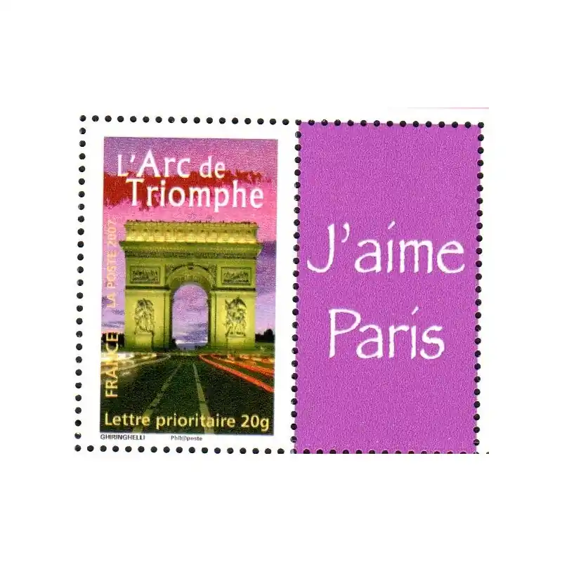 Timbre Personnalisé n°3599A avec vignette "J'aime Paris" Livraison Express