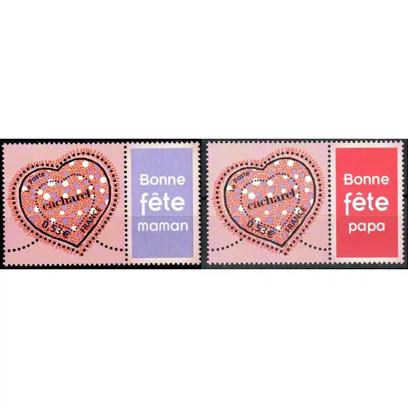 Acheter En Ligne Timbre Personnalisé n°3747A avec vignette "Bonne fête Papa" et "Bonne fête Maman"