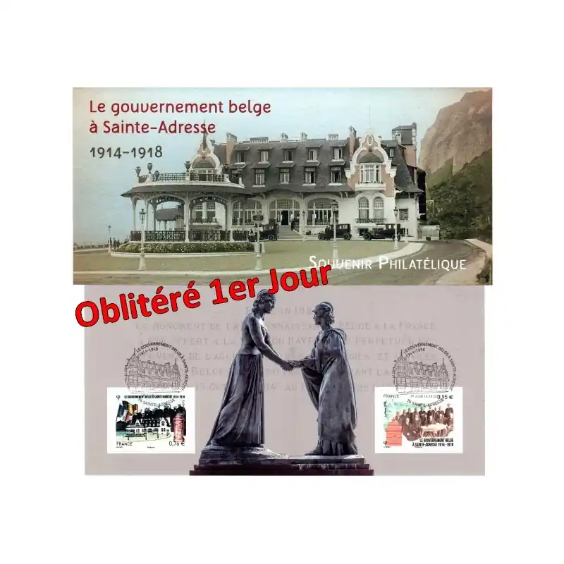 Bloc Souvenir n°110 oblitéré 1er jour - Le gouvernement belge à Sainte-Adresse Fait Main