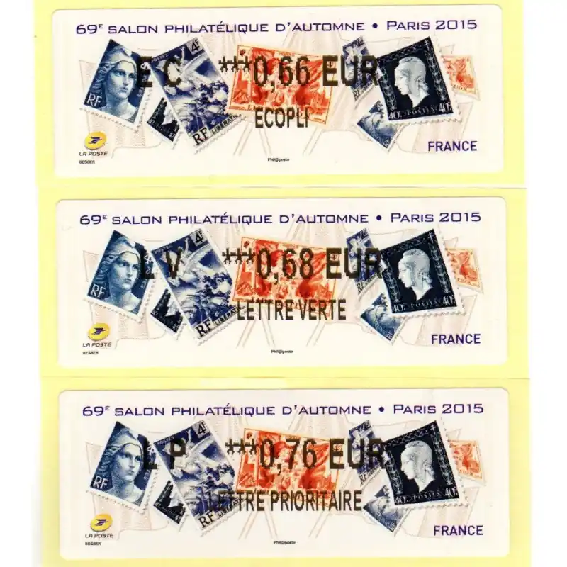 Vignettes LISA 2015 69ème Salon philatélique d'automne - Libération et Marianne (3 valeurs) Meilleure Vente