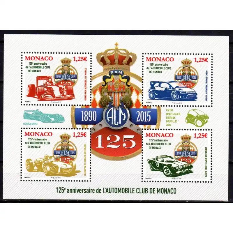 Timbre Monaco n°2986 à 2989 125 ans de l'Automobile Club de Monaco Meilleur Prix