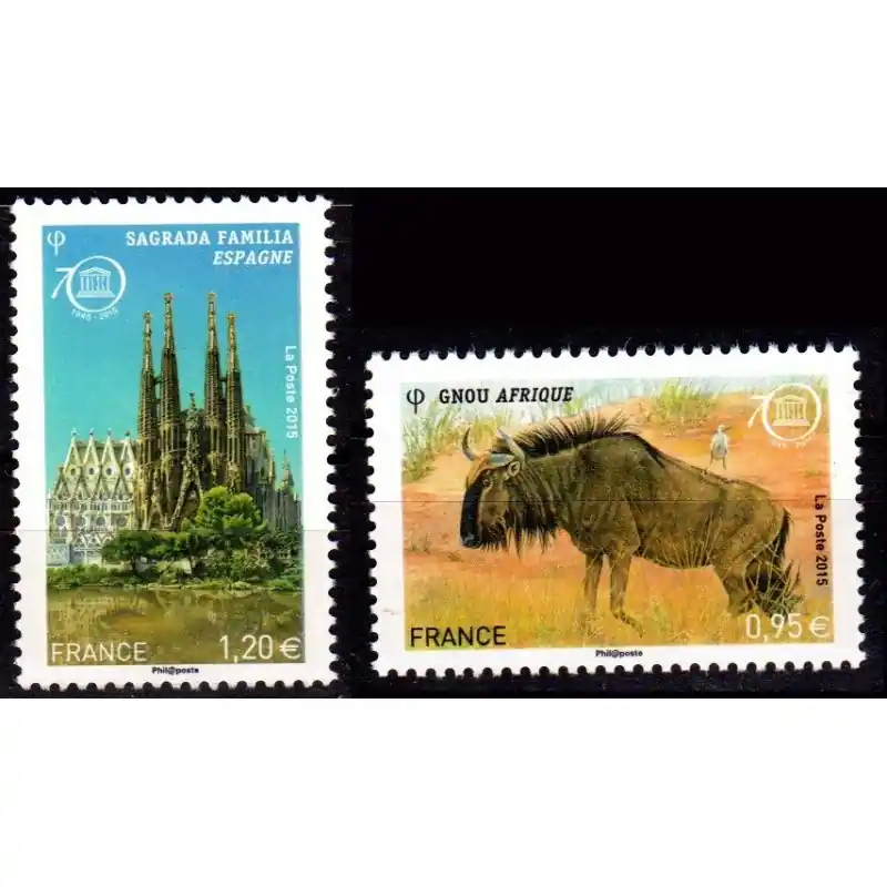 Acheter En Ligne Timbres de Service France n°164 et 165 UNESCO 2015 "Sagrada Familia" et "Gnou"