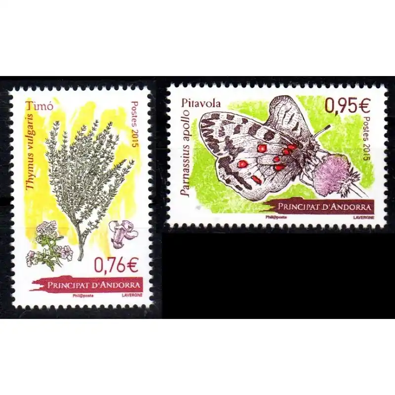 Prix Cassé Timbre Andorre Français n°773 et 774 Le thym et Papillon