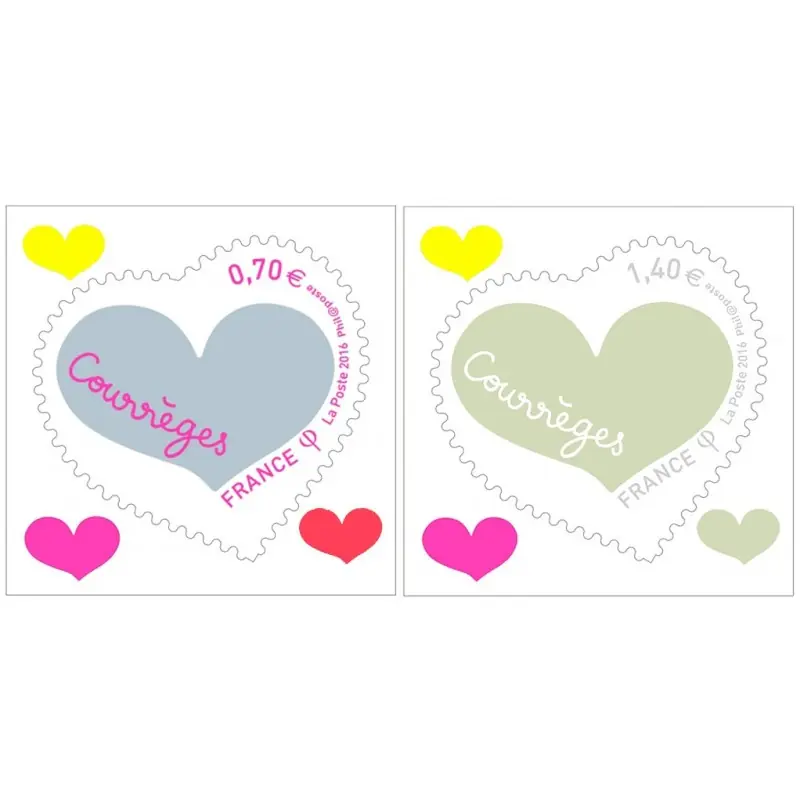 Timbres autoadhésifs n°1230 et 1231 Coeur Courrèges 2016 Prix Promo