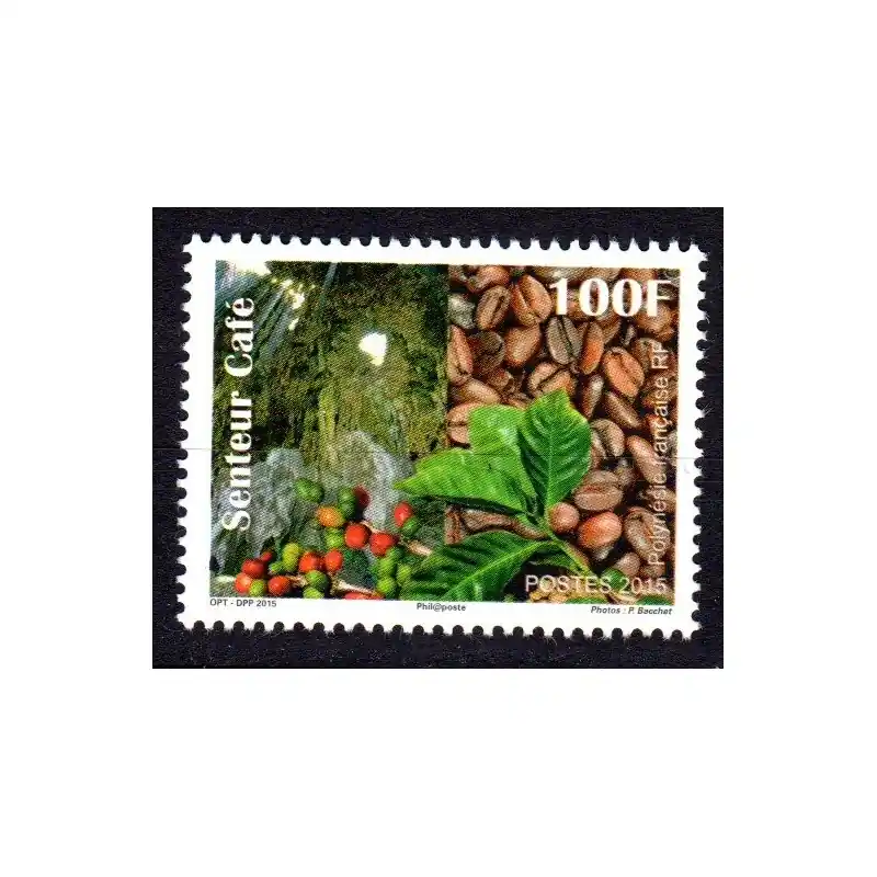 Fait Main Timbre Polynésie n°1087 Timbre senteur: café