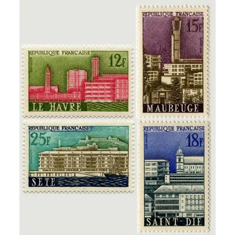 Haute Qualité Timbre France N°1152 à 1155 Villes reconstruites Neuf **