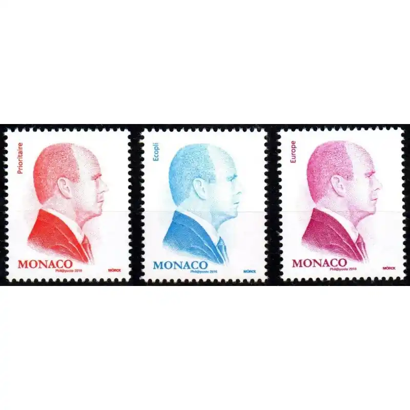 Timbre Monaco n°3015 à 3017 S.A.S. Le Prince Albert II - Lettre prioritaire, Ecopli, Europe Offre Limitée