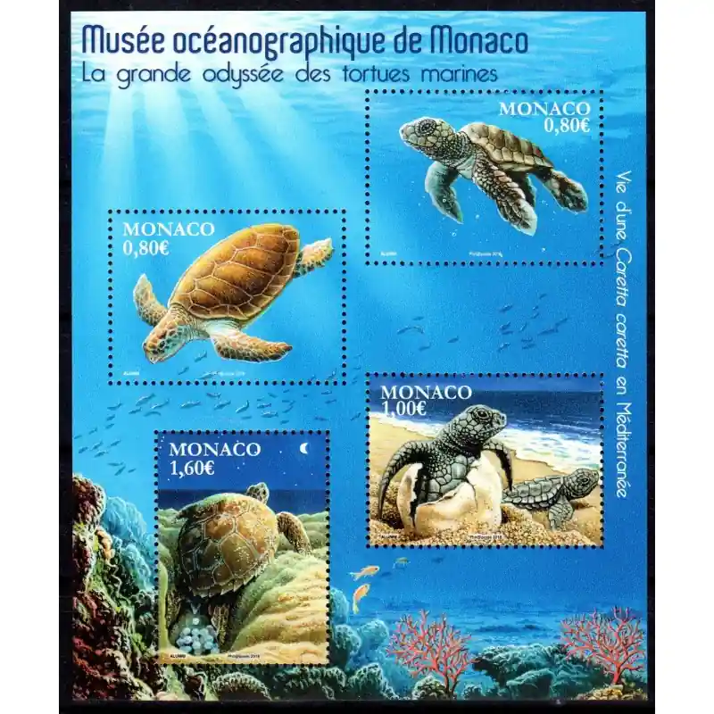 Timbre Monaco n°3031 à 3034 Musée océanographique, les tortues marines Expédition Rapide